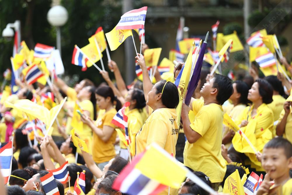 พสกนิกรโบกธงอย่างพร้อมเพรียง
