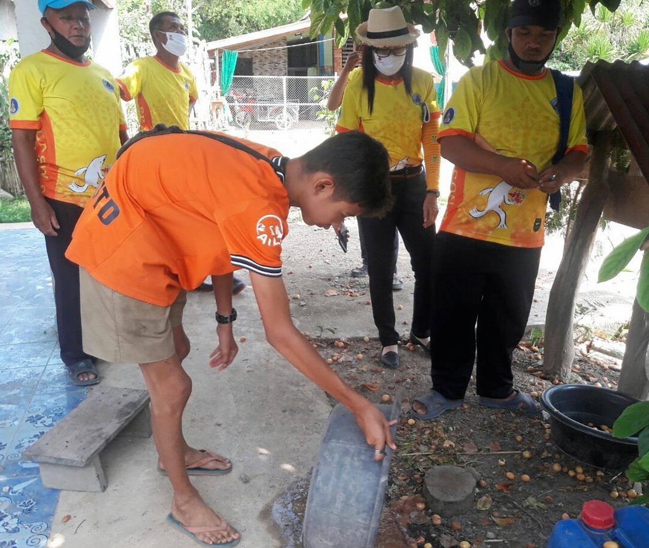 นักเรียน ซึ่งกลายเป็น “อสม.น้อย” ตระเวนทำลายแหล่งเพาะพันธุ์ยุงลาย.