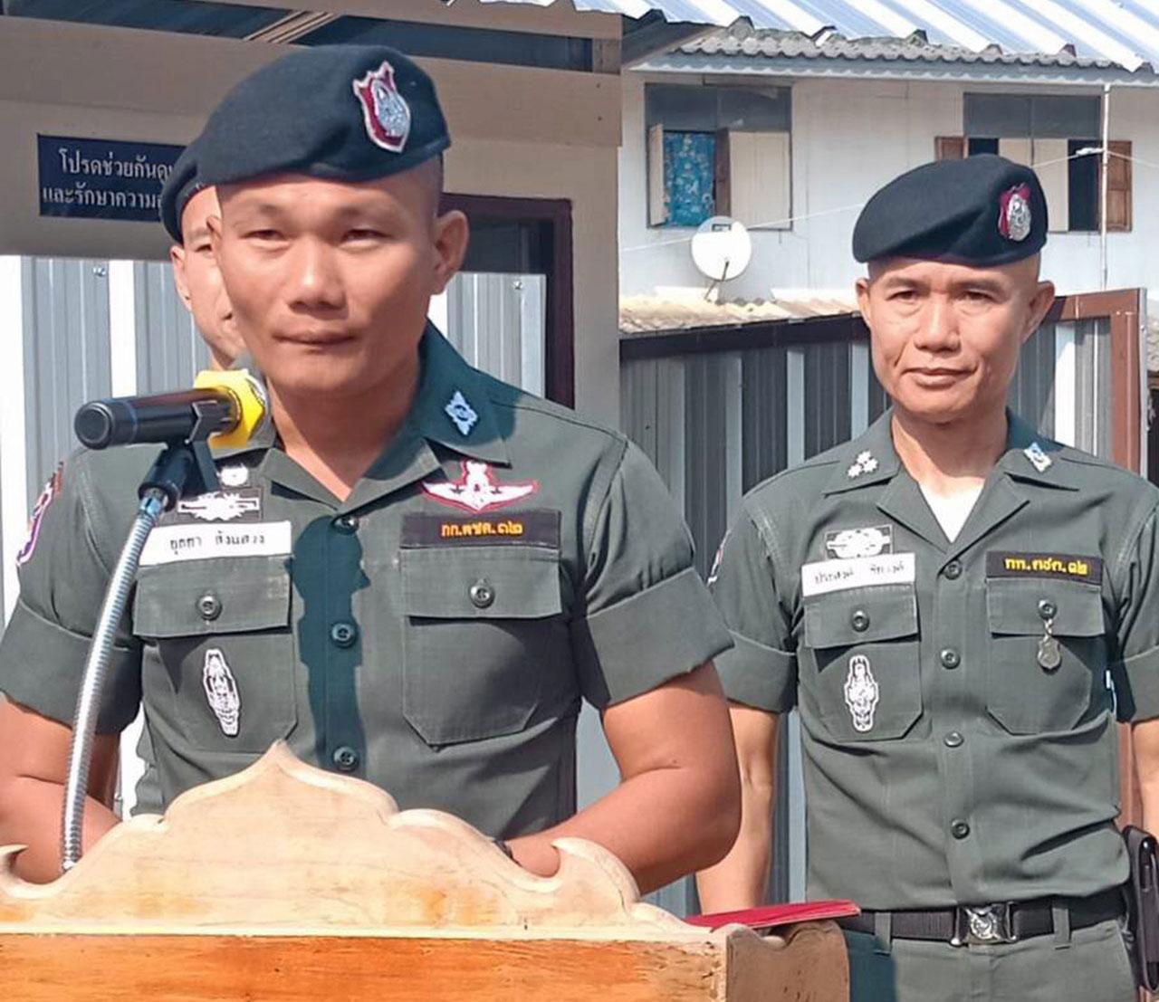 พ.ต.ท.ผดุงเกียรติ ปัณฑรนนทกะ กล่าวรับมอบและขอบคุณคณะผู้ให้การสนับสนุน.