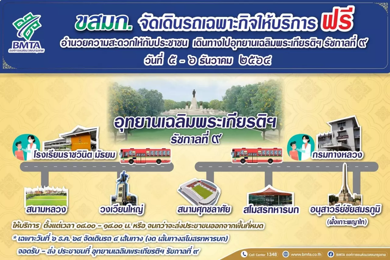 5 ธ.ค. จัดรถบริการ ร่วมรับเสด็จ "ในหลวง" ทรงวางศิลาฤกษ์อุทยานเฉลิมพระเกียรติ ร.9