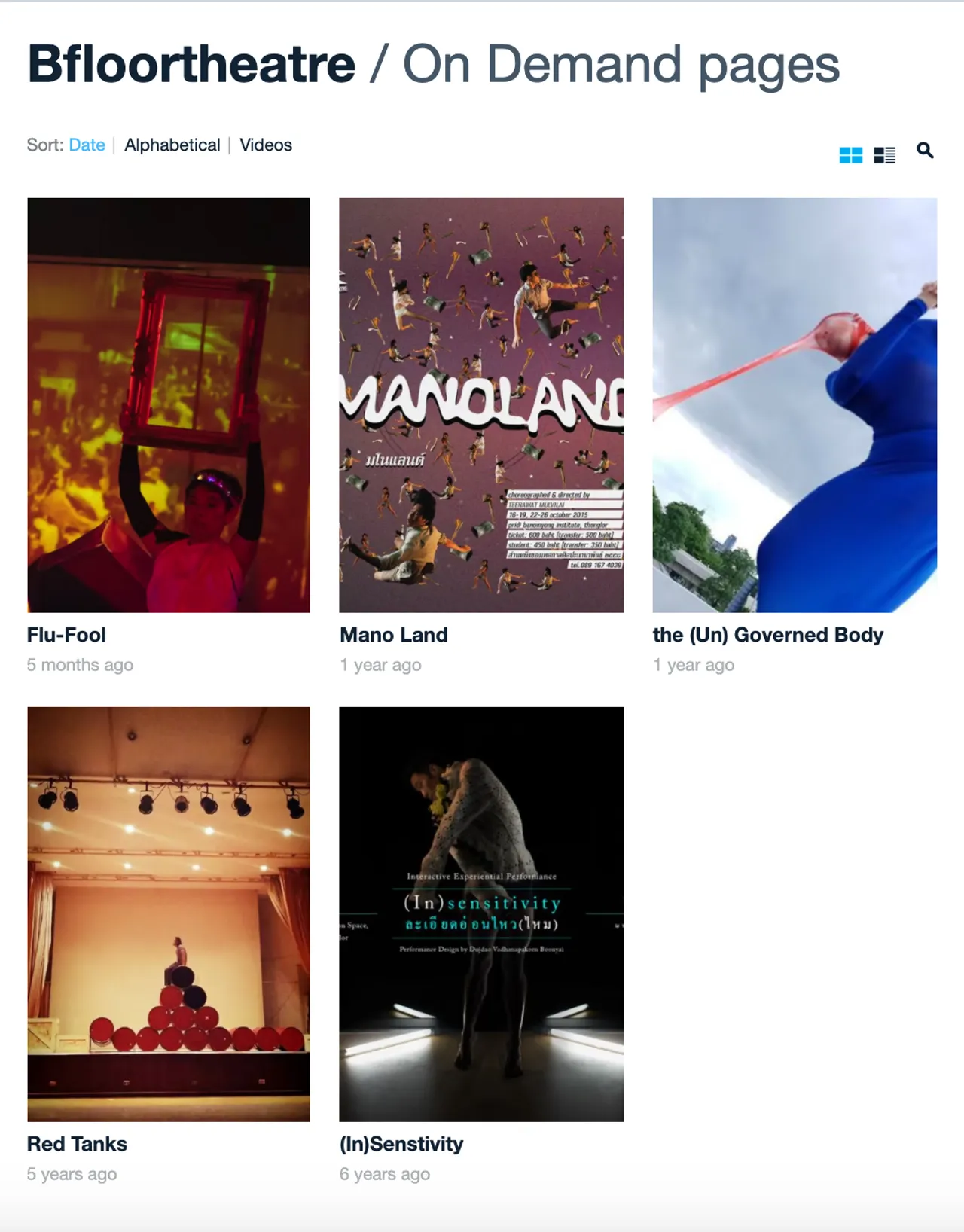 กลุ่มละคร B-floor ลงบันทึกการแสดงให้ชมออนไลน์แบบ On Demand ทางเว็บไซต์ Vimeo.com ซึ่งประกอบไปด้วยการแสดงถึง 5 เรื่อง