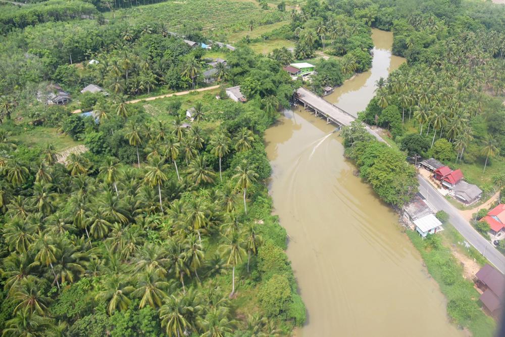 ภาพมุมสูง คลองภูมี หนึ่งในคลองสาขาสำคัญของทะเลสาบสงขลา.
