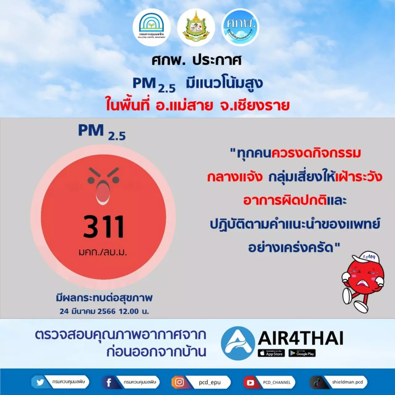 เชียงราย-เชียงใหม่ อ่วมหนัก ฝุ่น Pm 2.5 พุ่งกระทบสุขภาพ แนะงดกิจกรรมกลางแจ้ง