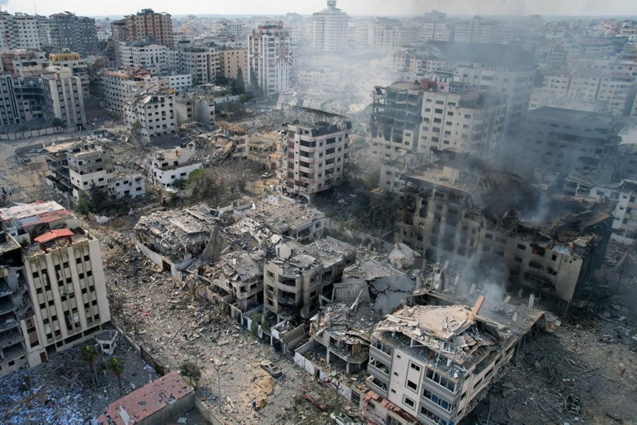 Buildings in Gaza City were destroyed.