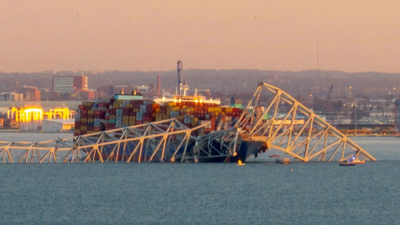 A cargo ship collides with the Francis Scott Key Bridge, causing it to collapse, in Baltimore, Maryland, US, on March 26, 2024.