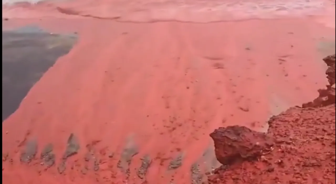 ตะลึง ฝนตกเป็นสีเลือดอาบชายหาดอิหร่านแดงฉาน (คลิป)