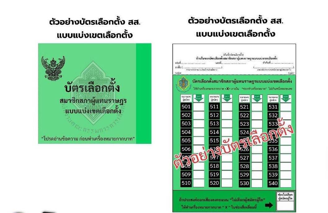 ตัวอย่างบัตรเลืิอกตั้ง สส.เขต