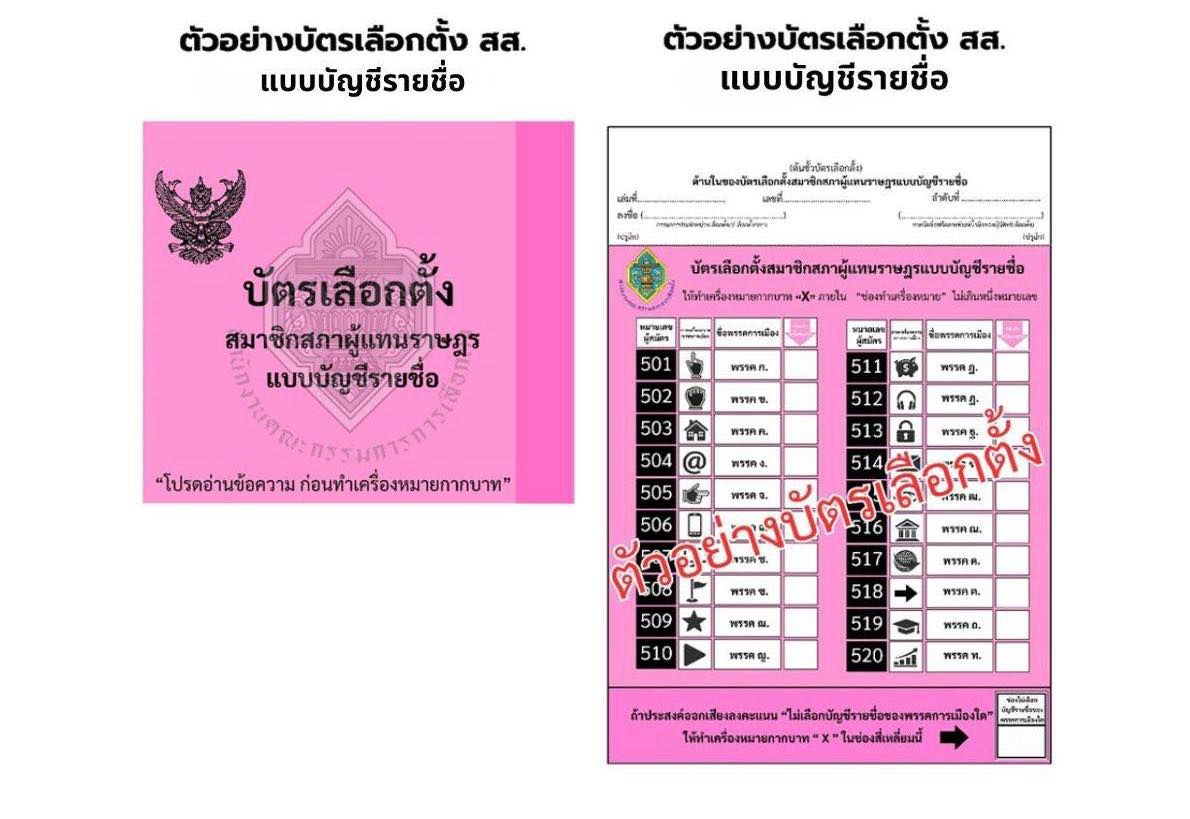 ตัวอย่างบัตรเลืิอกตั้ง สส.บัญชีรายชื่อ