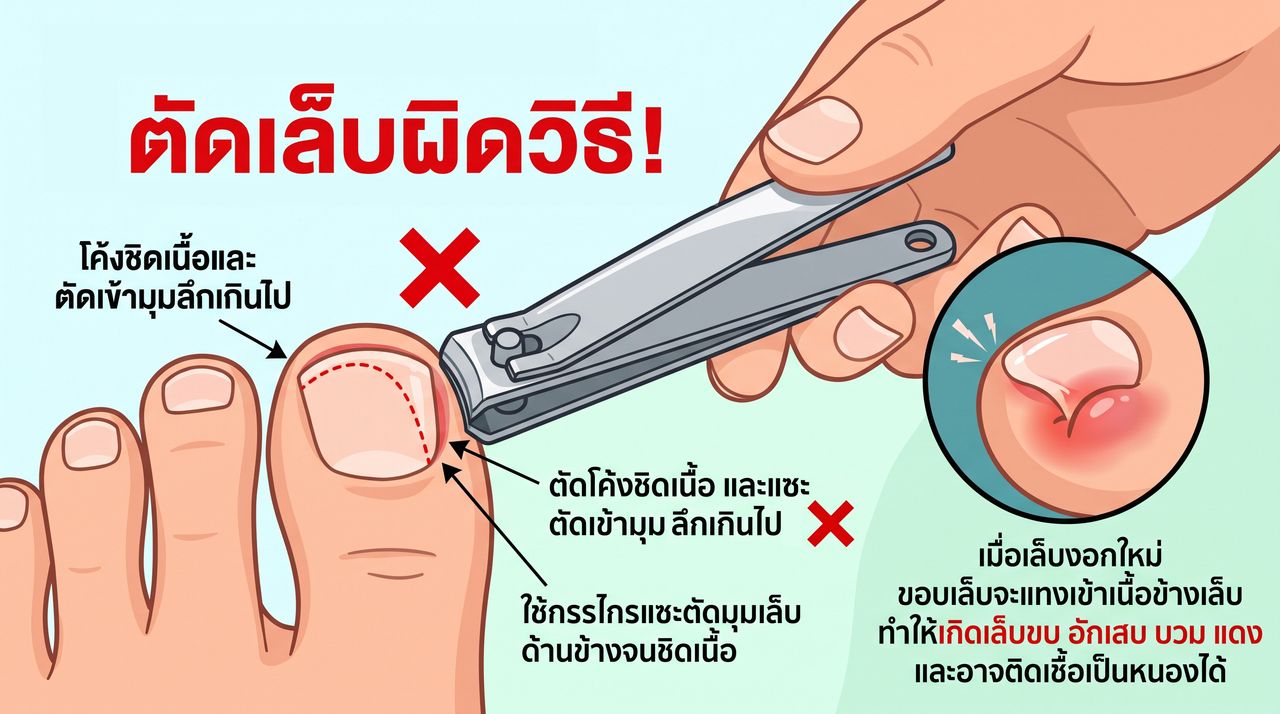 ตัดเล็บผิดวิธีอาจทำให้เกิดเล็บขบ