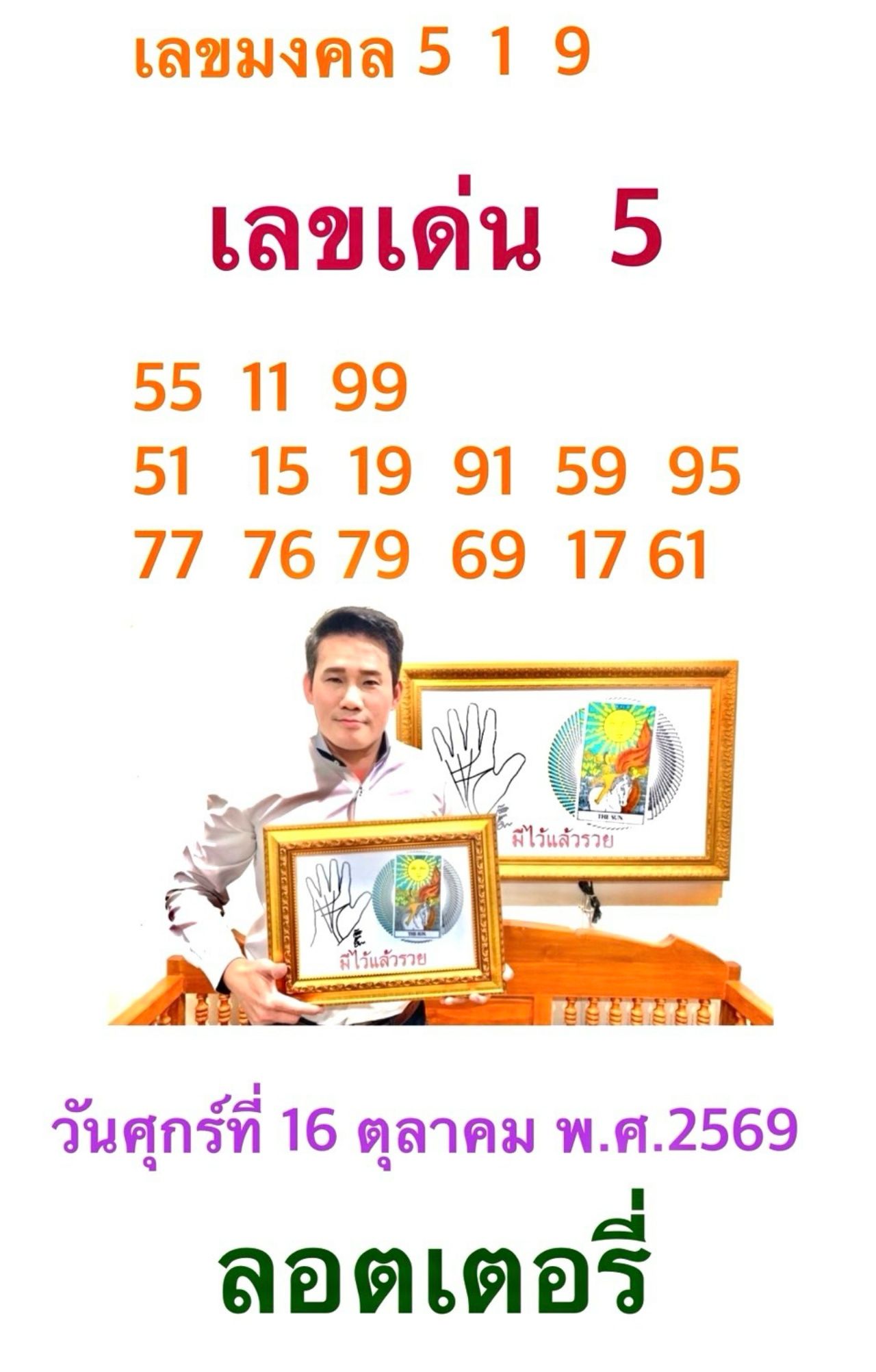 เลขเด่นไพ่ยิปซี อาจารย์มงคล รอดเที่ยงธรรม 