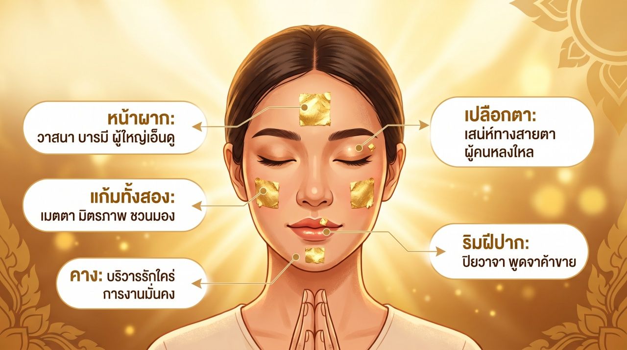 ความหมายการลงนะหน้าทอง แต่ละจุด