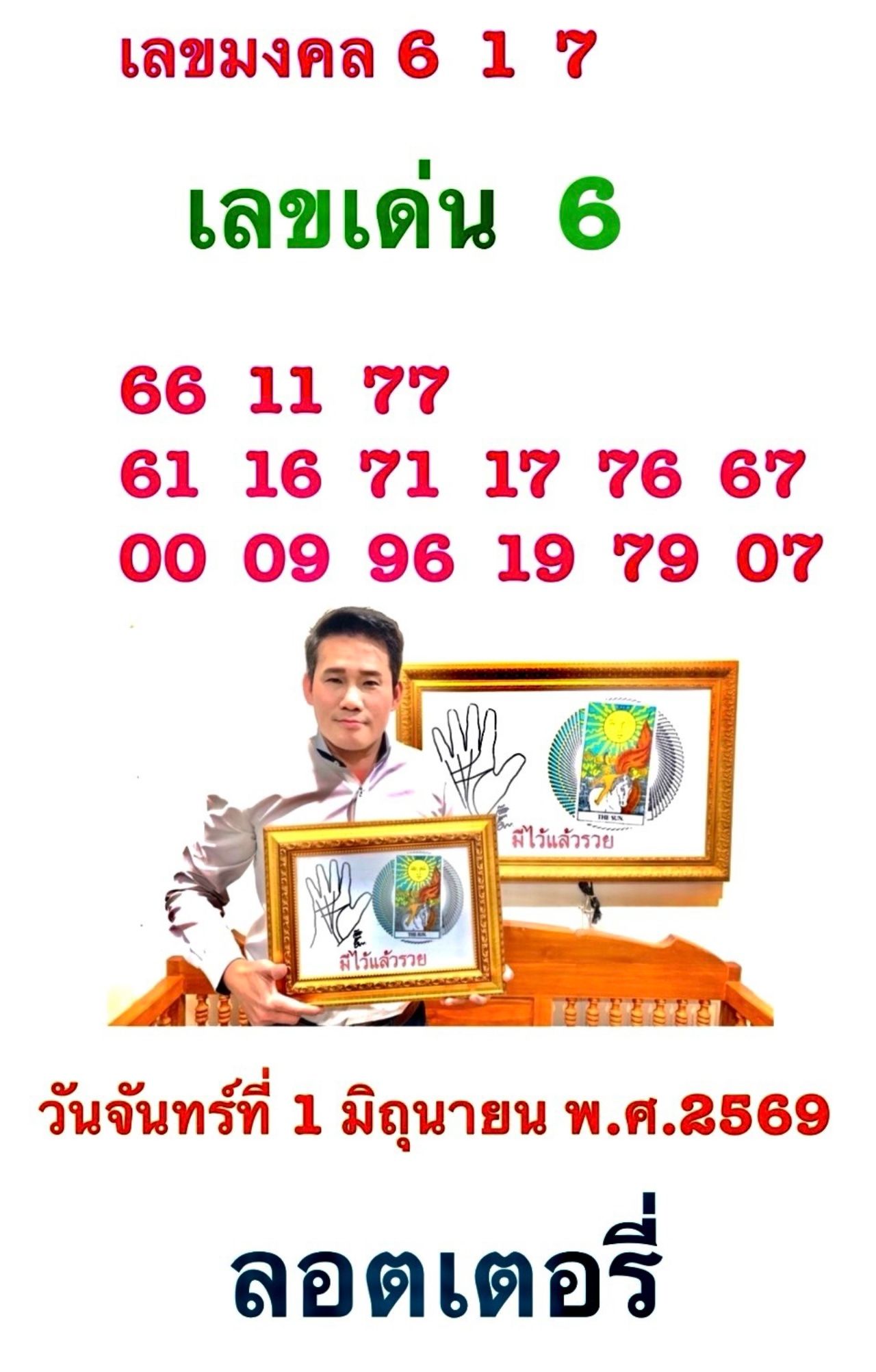 เลขเด่นวันจันทร์ 1/6/69