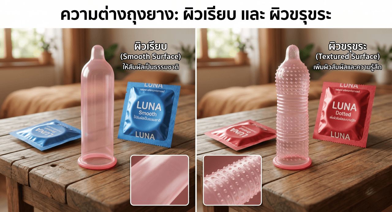ความแตกต่างถุงยาง ผิวเรียบ และ ผิวขรุขระ
