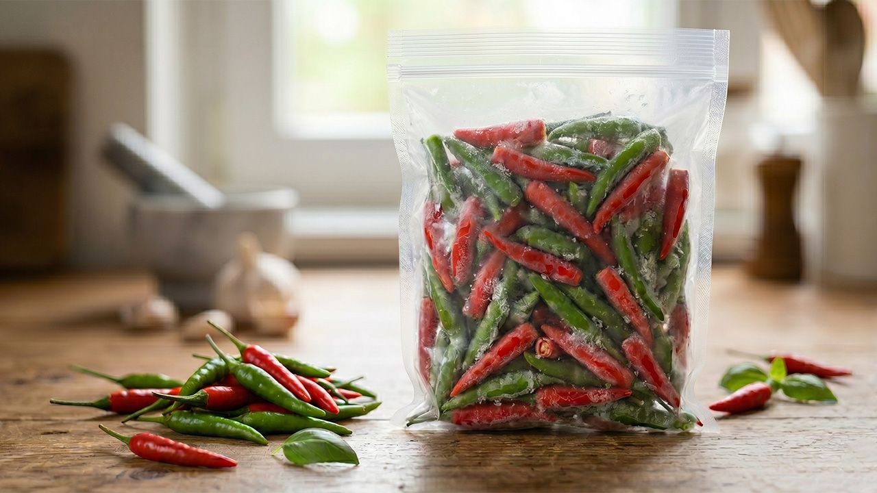 เก็บพริกใส่ในถุงซิปล็อก แช่แข็งไว้เลย
