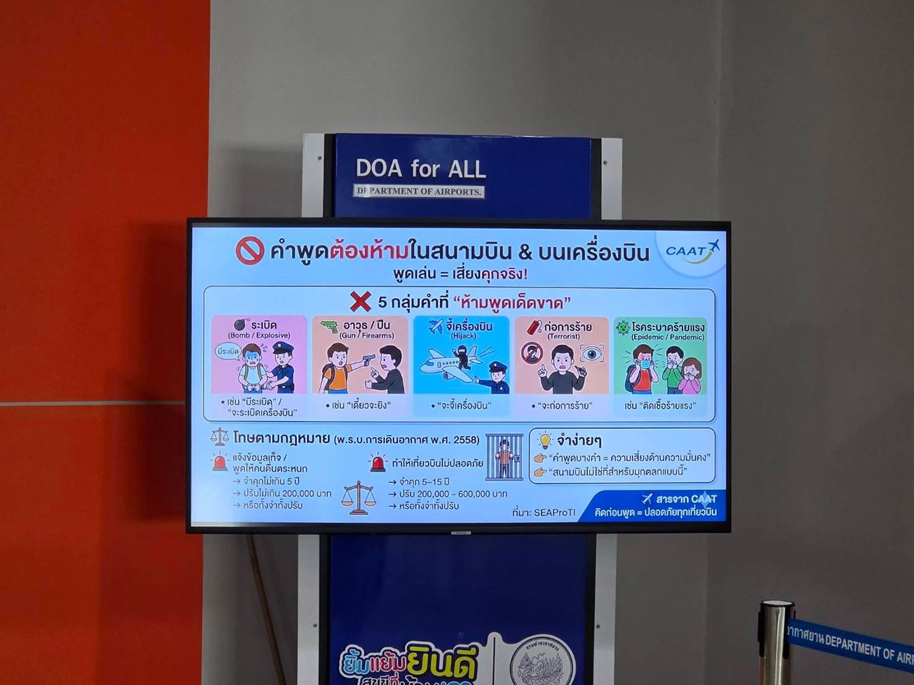 ภาพเตือนคำต้องห้ามบนเครื่องบิน