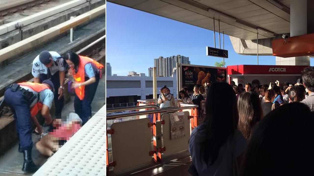 สาวหมดสติ ตกราง BTS เมื่อ 7 ก.ย. 58