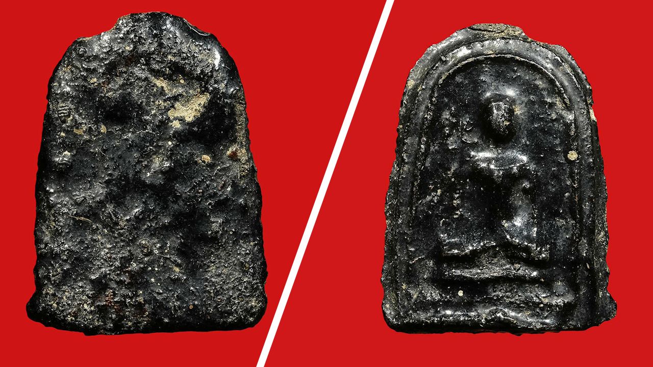 พระพิมพ์เศียรโล้น สะดุ้งกลับ เนื้อผงยาจินดามณี หลวงปู่บุญ วัดกลางบางแก้ว ของ สถิต ราชบุรี.