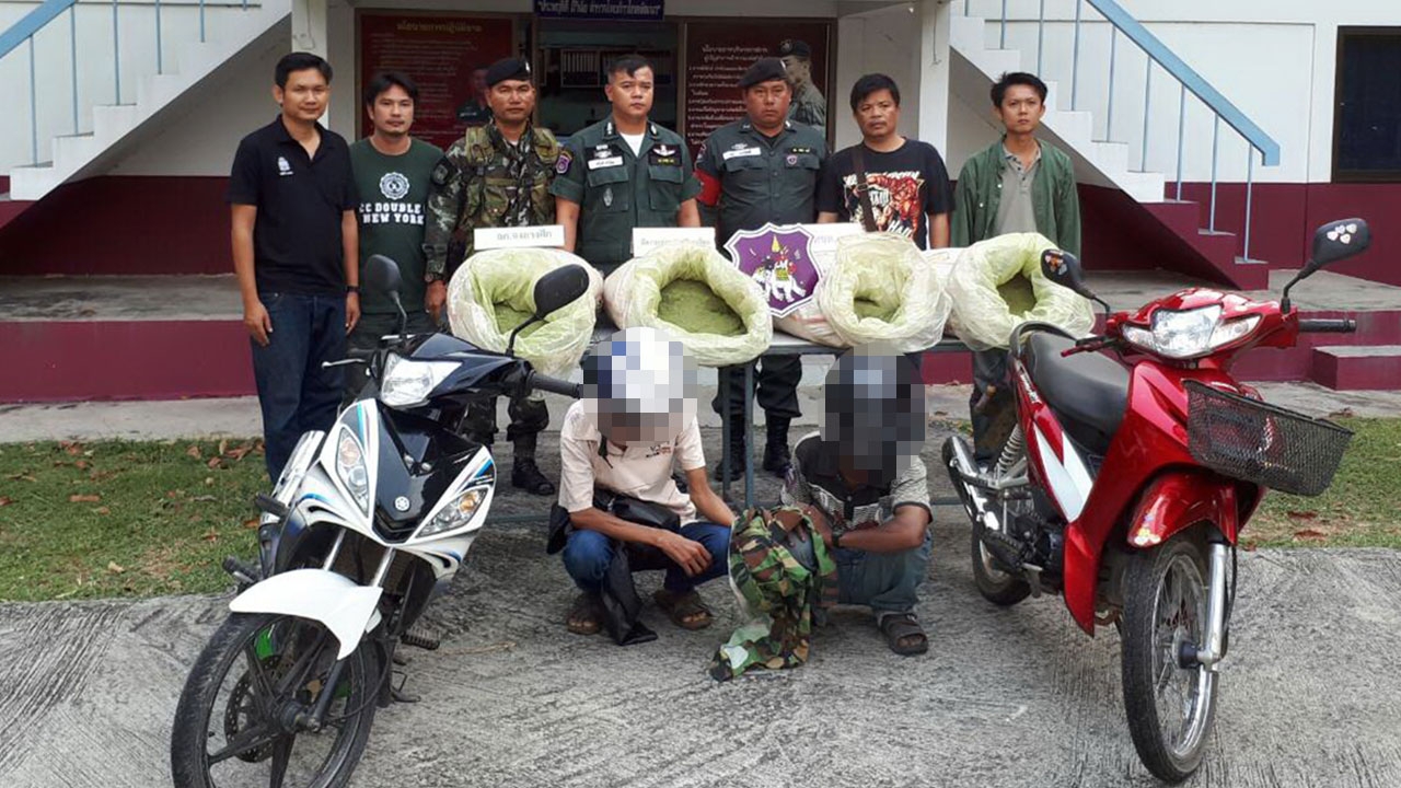 จับ'กระท่อม'พม่า 4 กระสอบ มาแบบผง 2หม่องขนข้ามเขาตะนาวศรี 