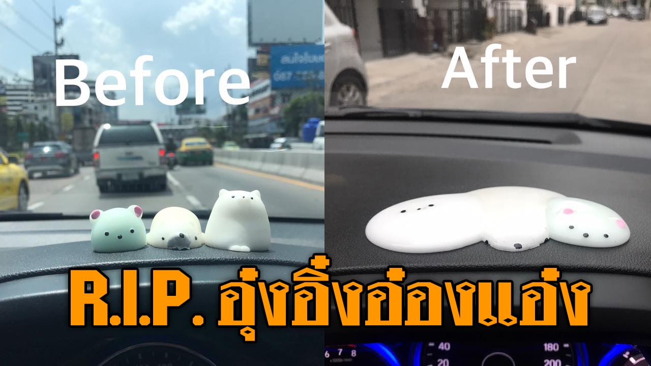 แดดเมืองไทยมันร้อน! กระหน่ำแชร์ภาพตุ๊กตาอุ๋งๆ ร้อนละลายติดหน้ารถ