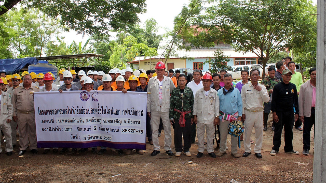 การไฟฟ้าบึงกาฬ ตัดกิ่งไม้แนวสายไฟแรงสูง ป้องไฟดับวันลงประชามติ