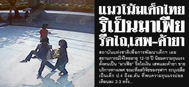 แนวโน้มเด็กไทย ริเป็นมาเฟีย รีดไถ,เสพ-ค้ายา  