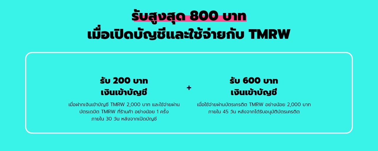  โปรโมชั่นบัตรเครดิตเมื่อใช้จ่ายกับ TMRW