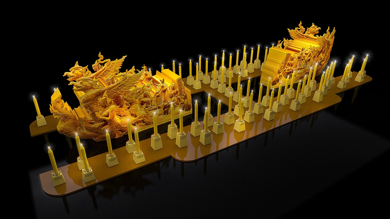 ภาพจำลองประติมากรรมต้นเทียนแกะสลักจากจังหวัดอุบลราชธานี