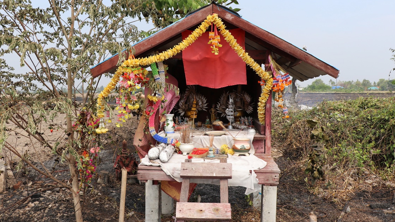 ไฟเผาวอดทุ่งนา ดับเพลิงอึ้ง "ศาลเจ้าแม่" อายุกว่า 100 ปี ไม่ไหม้