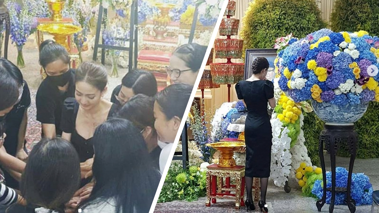 แต้ว ณฐพร สุดกลั้น ยืนร้องไห้หน้ารูปคุณพ่อในคืนสวดศพวันสุดท้าย