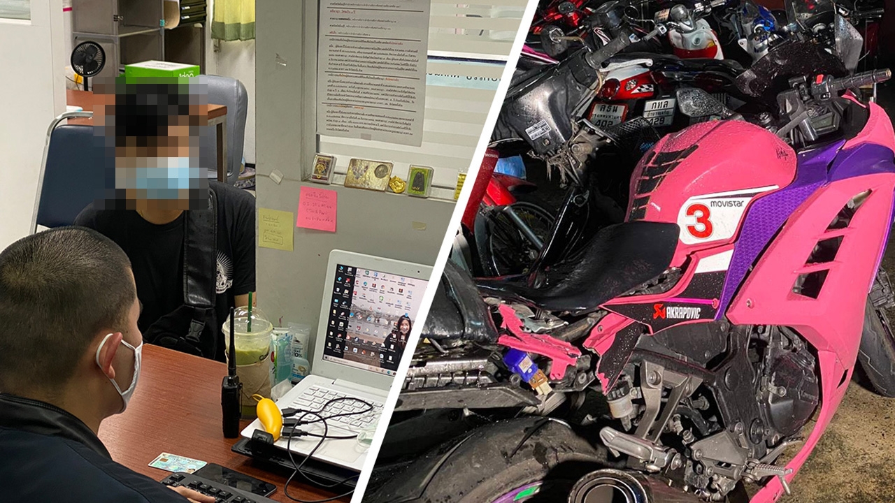 หนุ่มซิ่งเก๋งชนบิ๊กไบค์มอบตัว รับหัวร้อนจนได้เรื่อง เจอข้อหาขับรถประมาท