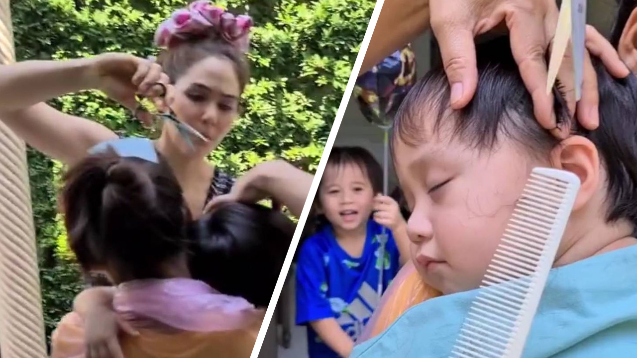 โมเมนต์น่ารัก ชมพู่ อารยา เป็นช่างตัดผมจำเป็นให้ น้องพายุ (คลิป)