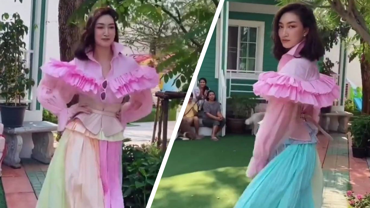 แพนเค้ก เขมนิจ เปลี่ยนหน้าบ้านเป็นรันเวย์ โชว์สเตปนางแบบสุดปัง (คลิป)