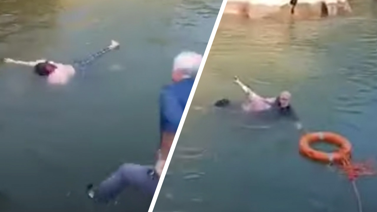 กงสุลใหญ่อังกฤษเป็นฮีโร่ โดดน้ำช่วยหญิงจีนขึ้นฝั่งปลอดภัย (คลิป)