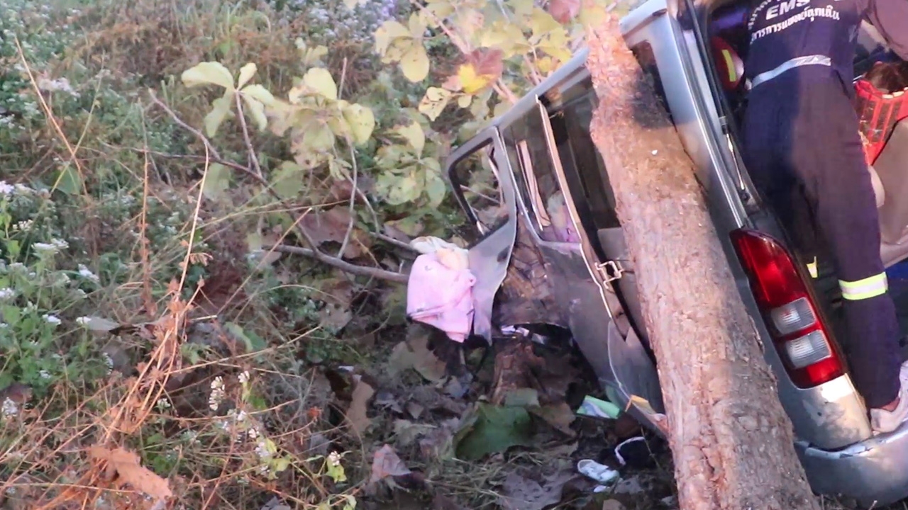 ระทึก! รถตู้หลับในชนต้นไม้ข้างทาง นศ.มรภ.เชียงใหม่ 11 รอดหวุดหวิด