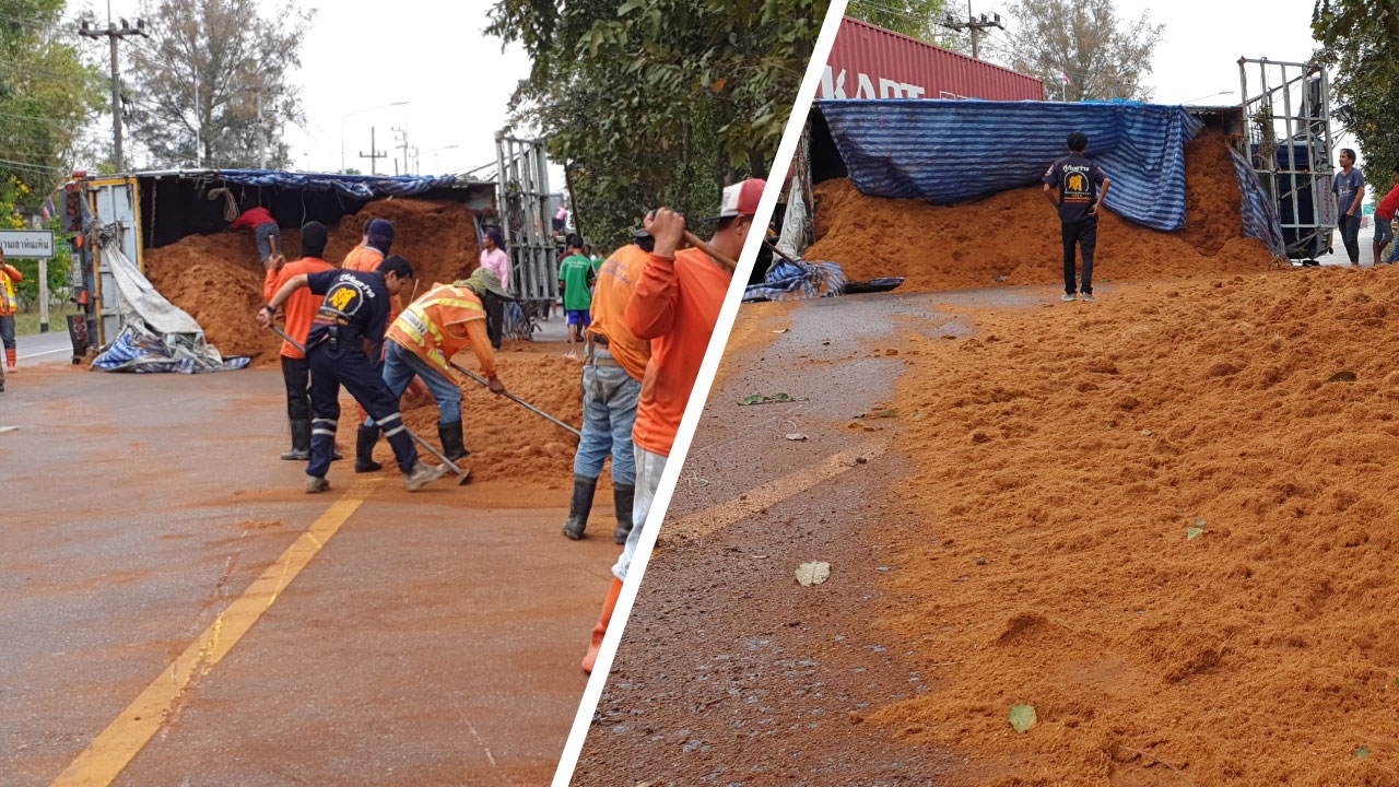 หวิดสลด รถบรรทุกหักหลบ 2 โจ๋ยกล้อโชว์กลางถนน แต่พลาดล้มไม่เป็นท่า