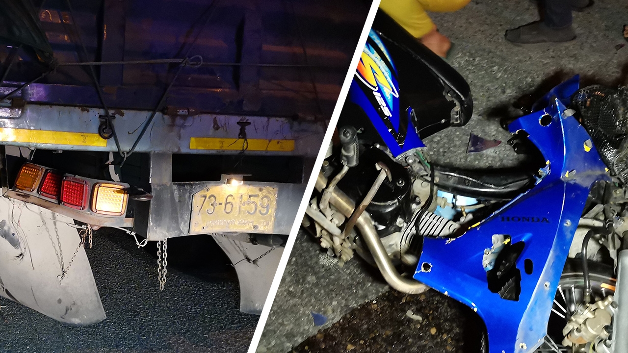 สนั่นท้ายรถ โชเฟอร์สิบล้อจอดดู ผงะ จยย.เสยยับ หนุ่ม 25 คนขับดับคาที่