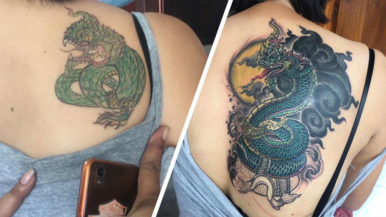  ช่วยสาวสมหวัง สุดยอดช่างแทททู เปลี่ยนงูเขียวหัวโม่งเป็นพญานาคสุดสวย