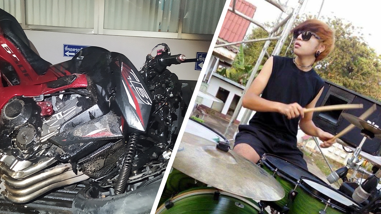 หนุ่มมือกลองวงสตริง ซิ่งบิ๊กไบค์คันโปรด หลุดโค้งชนเสาไฟฟ้าดับ