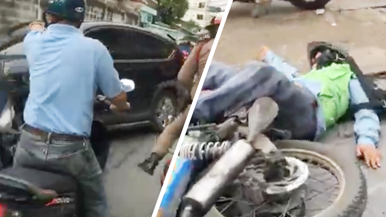 เปิดคลิป จยย.ไล่ต้อน "เก๋งดำ" ย่านลาดพร้าว คนขวางหวิดโดนเหยียบ