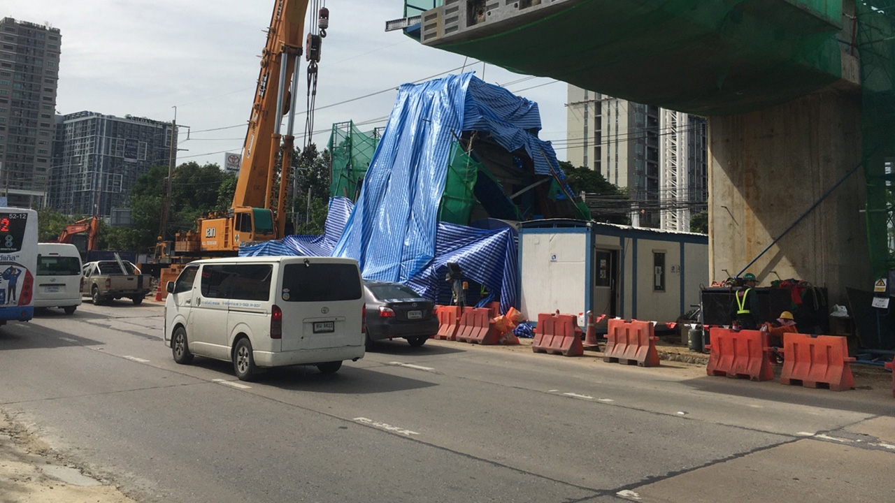 รฟม.แจง ฝนตกหนักทำดินอ่อนทรุดตัว ทำคานคอนกรีตรถไฟฟ้าสายสีชมพูร่วง