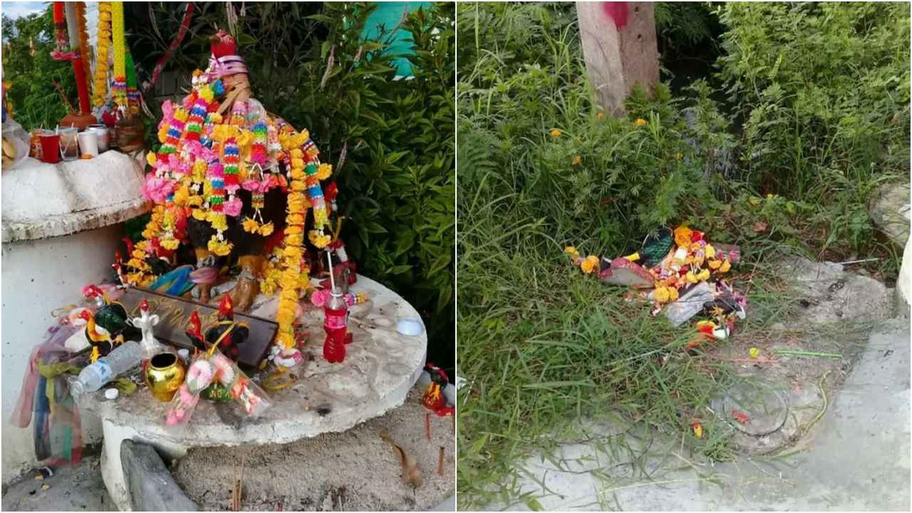 ขอสาปแช่ง! ชายปริศนาบุกทำลายรูปปั้นเจ้าพ่อไก่ วอนตร.เร่งล่าตัวมารับโทษ