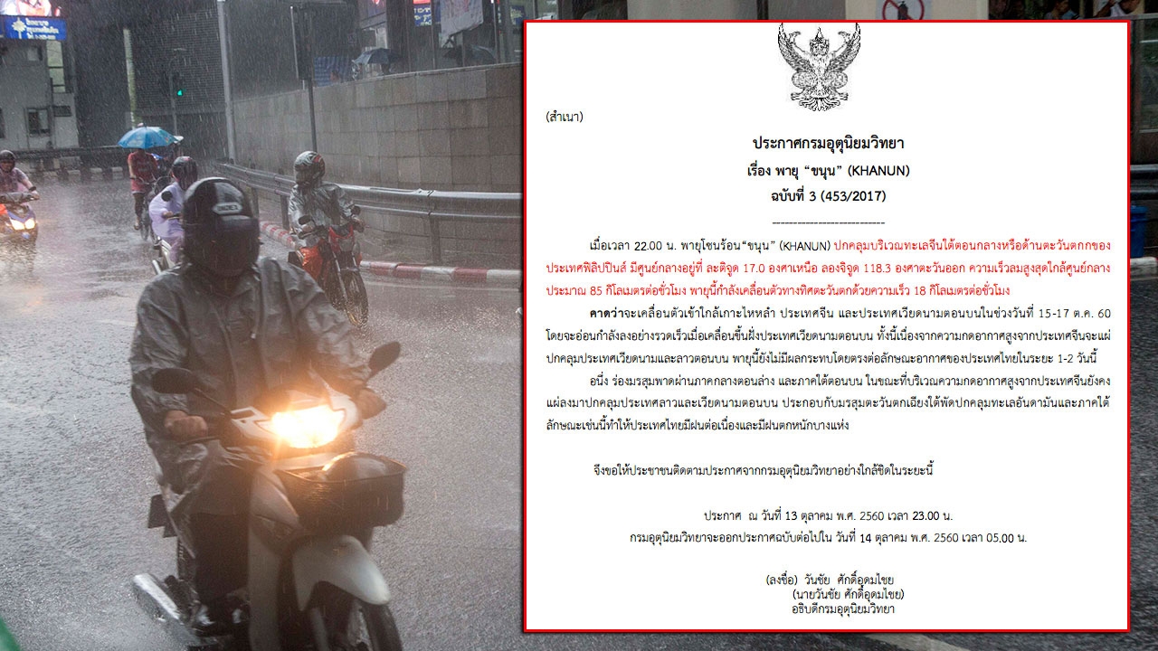 อุตุฯ ขอ ปชช.ติดตามต่อเนื่อง พายุ'ขนุน'ขึ้นฝั่งเวียดนามตอนบน15-17 ต.ค.