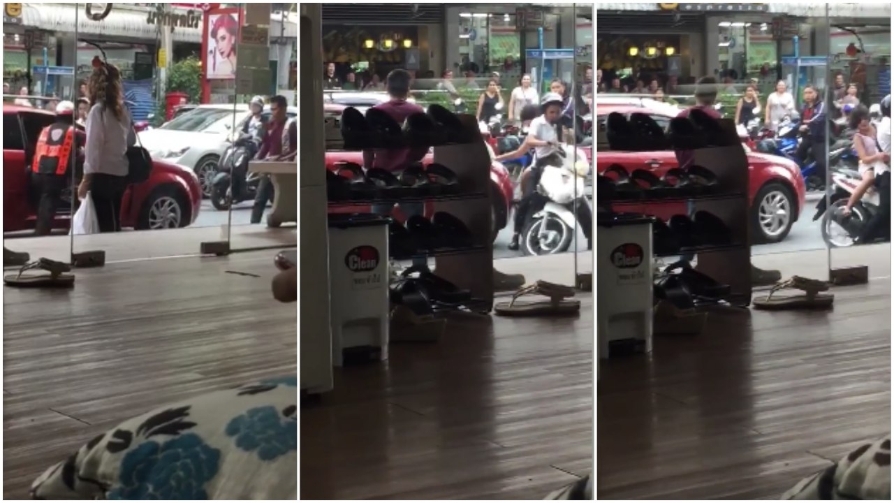 แห่แชร์คลิป! คนขับเก๋งแดงถอยรถหนีตร. เด็กซ้อนจยย.ล้มระเนระนาด