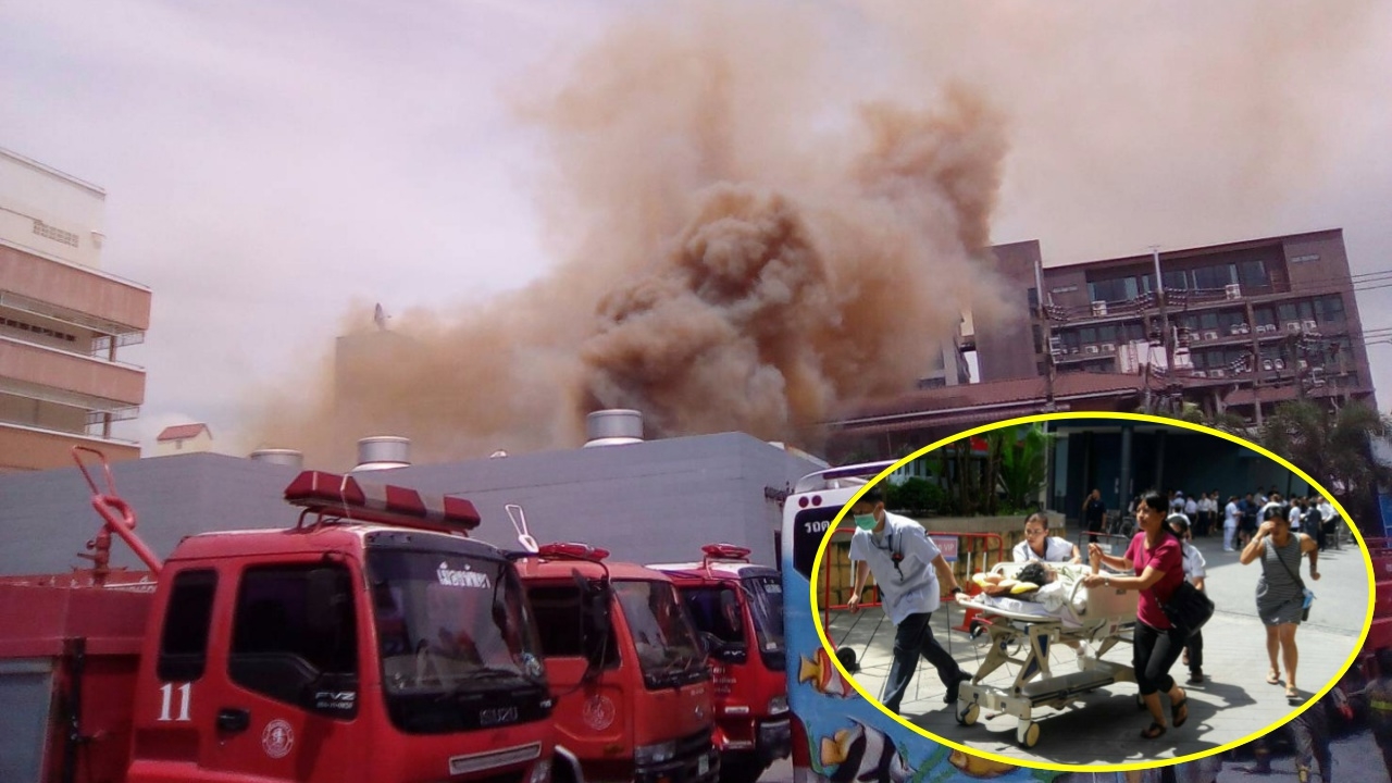 อพยพคนไข้วุ่น หม้อแปลงไฟฟ้าแรงสูงระเบิดข้าง รพ.เมืองพัทยา ไฟลุกท่วม