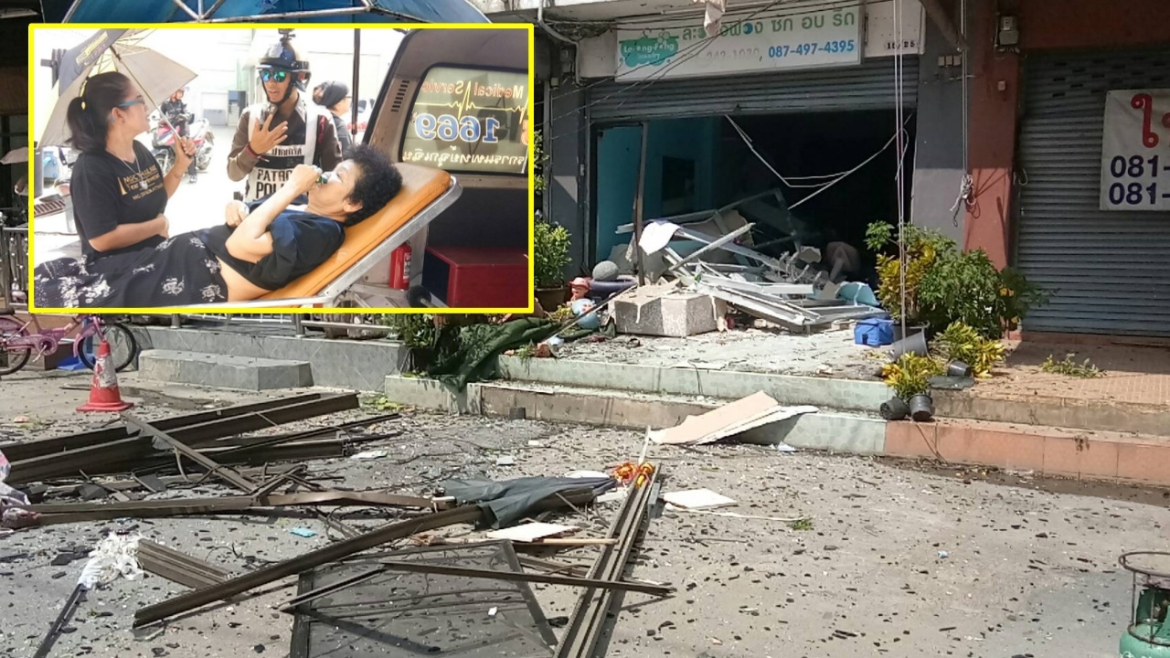 เครื่องอบผ้าระเบิด ร้านซักรีดที่ปากเกร็ด อาคารพังเละ บาดเจ็บ 7 คน