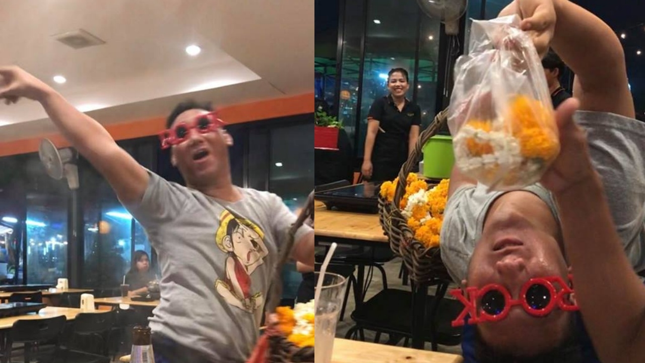 พ่อค้าสายฮาออกสเต็ปขายพวงมาลัยแบบร็อกๆ เห็นแล้วต้องใจอ่อนอุดหนุน