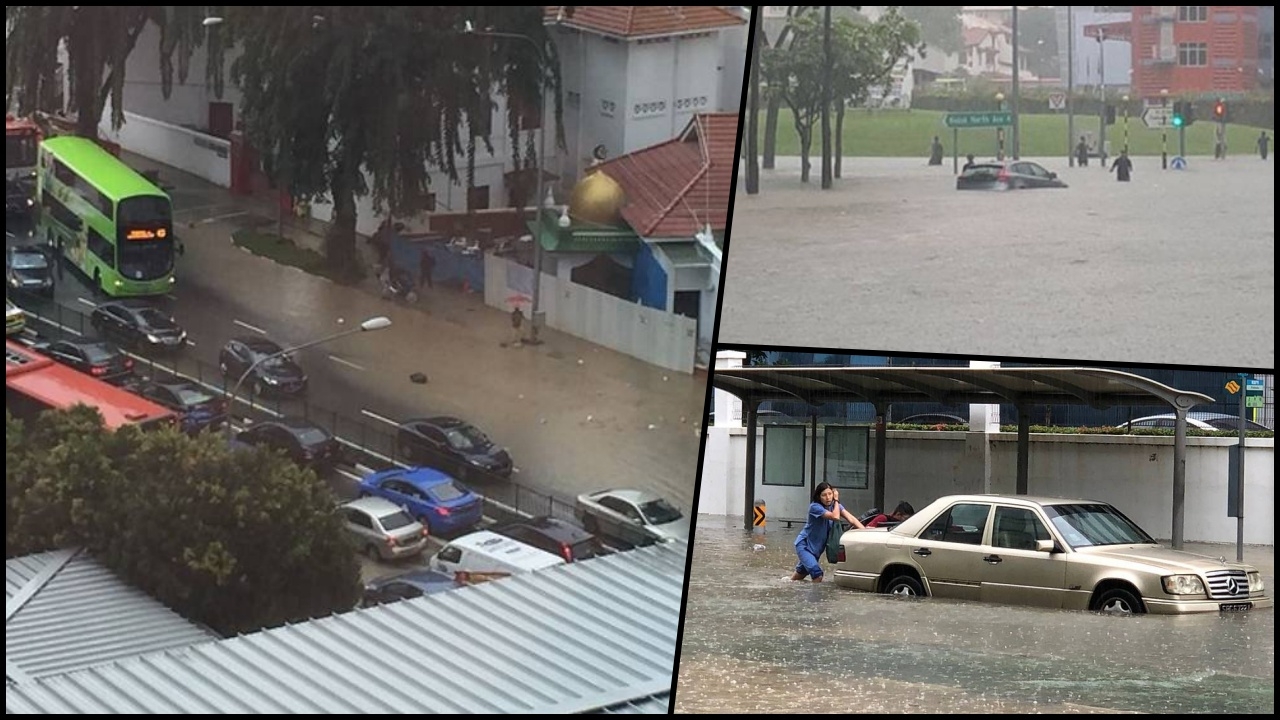 ฝนตกหนักมาก สิงคโปร์น้ำท่วมฉับพลันหลายจุด ทึ่ง! ชั่วโมงเดียวเอาอยู่ (คลิป)