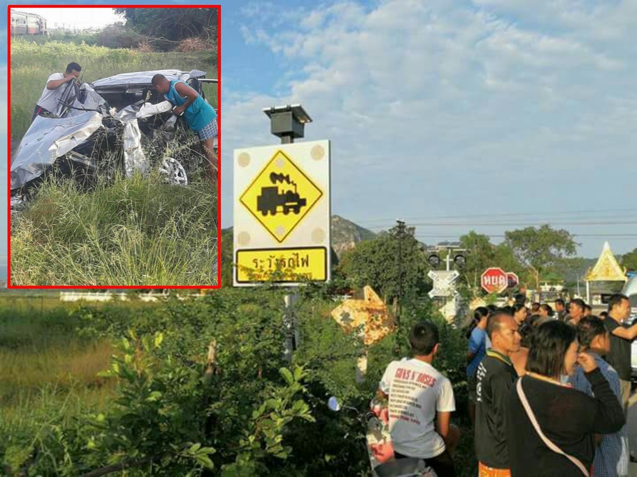 ไม่มีไม้กั้น สาวขับเก๋งข้ามทางรถไฟ ม้าเหล็กชนยับ รอดปาฏิหาริย์