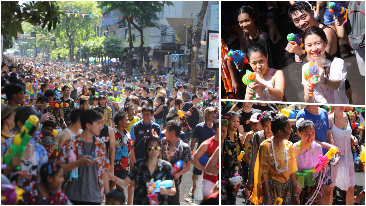 ประมวลภาพ คลื่นมหาชนแห่เล่นน้ำสงกรานต์ ที่สีลม สุดคึกคัก