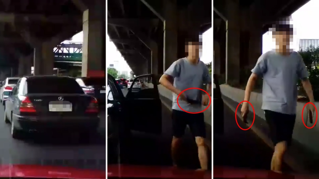 หนุ่มขับเบนซ์ฉุน! ลงเคลียร์กลางถนน ตะโกนลั่นถูกปาดซ้ำกะพริบไฟใส่ (คลิป)